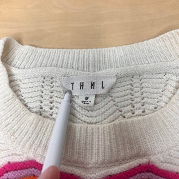 THML Vintage Inspired Chevron Knit Sweater Top Short Sleeve Boho Sz Med. Cottage - Picture 4 of 8